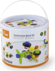 Medinė konstruktorių kaladėlių dėžė kibirėlyje, 48 dalys (3+)