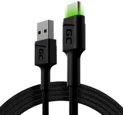 Įkrovimo ir duomenų kabelis USB-A į USB-C 120 cm su LED apšvietimu GREEN CELL Ray