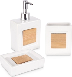 Balta 3 dalių dolomito vonios kambario rinkinys su bambuku