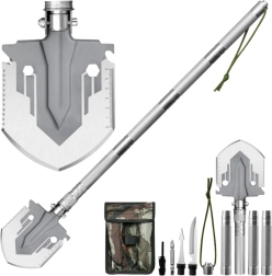 Sulankstomas karinis kastuvas 16in1 su peiliu ir skeltuvu