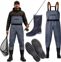 Fishing chest waders with integrated boots, size 43