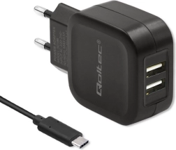 Qoltec dual USB charger 17W with USB-C cable
