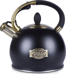 Juodas nerūdijančio plieno virdulys su švilpuku 3 l