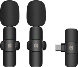 Belaidis lavalier mikrofonas USB‑C Puluz, skirtas Android (dvipusis rinkinys)