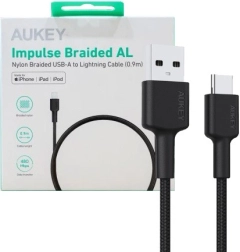 AUKEY USB‑C į USB‑A kabelis 0,9 m, 60 W PD, nailoninis pintas apvalkalas, juodas