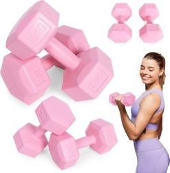 Šešiakampių hantelių rinkinys 2×5 kg, rožiniai – ModernHome