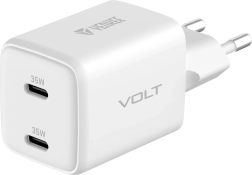 USB C dvigubas 35 W VOLT GaN įkroviklis, baltas