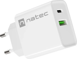 Tinklo įkroviklis NATEC Ribera 20 W, 1× USB‑C + 1× USB‑A, baltas