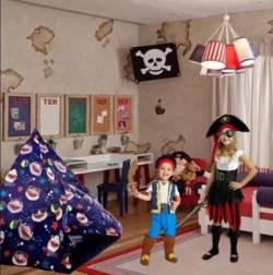 Kids' teepee tent with shark motif 150 × 150 × 125 cm