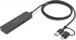 USB 3.0 Hub 4-port SlimLine with USB-C adapter 1.2m 5Gbps, USB-C power connector