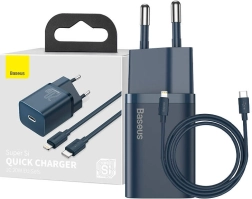 Baseus Super Si greitasis įkroviklis 20 W su USB‑C + USB‑C – Lightning 1 m kabeliu (mėlyna)