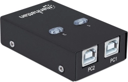Automatinis USB 2.0 perjungiklis, skirtas bendrinti 1 įrenginį tarp 2 kompiuterių MANHATTAN