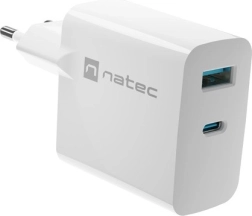 Įkroviklis Natec Ribera GaN 1X USB-A + 1X USB-C 45W baltas