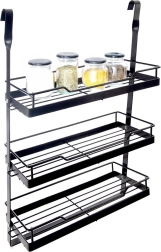Pakabinama virtuvinė lentyna ant relingo, metalinė, juoda RADKA 32 × 11 × 46 cm