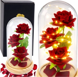 Eternal Red Roses in a Glass Dome with LED Lighting 21.5 × 11 cm