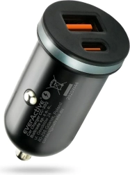 Kompaktiškas automobilinis įkroviklis everActive CC-30Q 35 W su USB-A QC 3.0 ir USB‑C PD, juodas