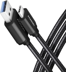 USB‑C – USB‑A 3.2 Gen 1 AXAGON kabelis, 2 m, 3 A, aliumininis, pintas, juodas
