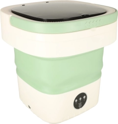 Sulankstoma mini skalbimo mašina 12 l – nešiojama kelioninė skalbimo mašina žalia–balta