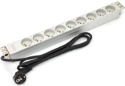 PDU maitinimo juosta 19" stovui (rack), 9× E tipo, 1,8 m, Schuko, aliumininė, 16 A