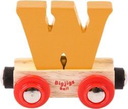 Medinis Bigjigs Rail traukinio bėgių vagonėlis su raide „W“