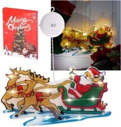 Kabanti LED lango dekoracija su siurbtuku – Kalėdų senelis su dovanomis – Rogės