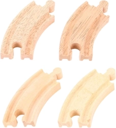 BIGJIGS RAIL trumpos posūkio atkarpos mediniam traukinukų bėgių takui, 4 vnt.