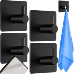 Lipnios metalinės kabliukės RUHHY, rinkinys 4 vnt. – juodos, be gręžimo