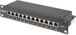 10" Patch Panel 12 Ports CAT6 S/FTP 1U with Cable Manager – Black