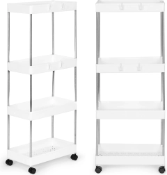 Plastikinė vonios lentyna su 4 lentynomis ant ratukų