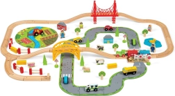 Medinis traukinio bėgių rinkinys su kaimo keliu iš Bigjigs Rail