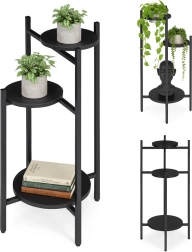 Trijų lygių metalinis gėlių stovas, juodas ModernHome