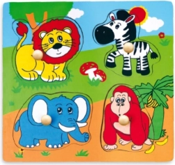 Medinė safari gyvūnėlių įdėtinė dėlionė su rankenėlėmis 22 × 22 cm
