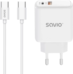 30 W tinklo įkroviklis su USB‑C PD ir USB‑A QC + USB‑C laidas – Savio