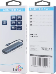 USB-C šakotuvas (hub) 6 viename – HDMI, 3x USB, PD, RJ-45