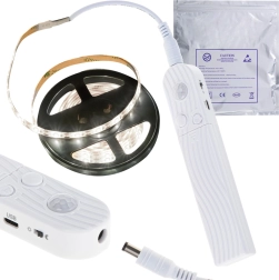 LED juosta su judesio jutikliu, maitinama per USB ir baterijomis, 2 m, šaltai balta
