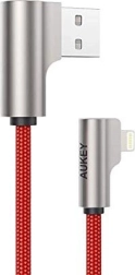 Raudonas nailoninis USB–Lightning 2 m kabelis su 90° kampu