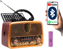 Nešiojamoji analoginė RA10 AM/FM radija su saulės įkrovimu ir „Bluetooth“
