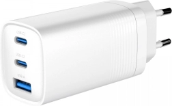 Greitasis GaN 65 W įkroviklis su Power Delivery, 2× USB‑C ir 1× USB‑A, baltas