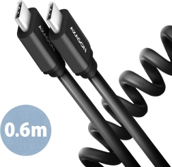 Twister USB‑C į USB‑C kabelis 0,6 m, USB 2.0, 3 A, aliuminis, PVC, juodas