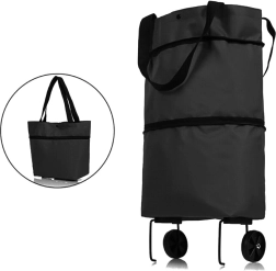 Sulankstomas pirkinių krepšys su ratukais juodas