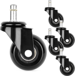 Guminiai biuro kėdės ratukai 50 mm, kaištis 10 mm, rinkinys 5 vnt.