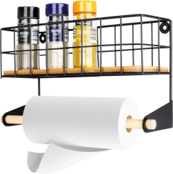 Sieninis popierinių rankšluosčių laikiklis su lentyna, juodas metalinis