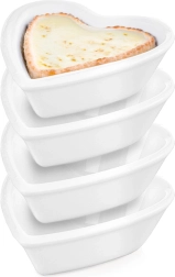 Porcelianinės širdelės formos užkandžių lėkštelės 7,5 cm, 35 ml, 4 vnt.