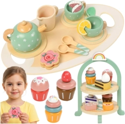 Wooden children's tea set Kruzzel with tiered stand