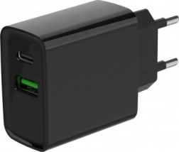 Greitojo įkrovimo įkroviklis USB‑C + USB‑A 20 W, juodas