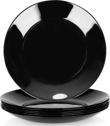 Stiklinės desertinės lėkštės juodos 18 cm – 6 vnt. rinkinys
