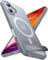 Torras Pstand dėklas, skirtas iPhone 16 Plus, titano pilkos spalvos