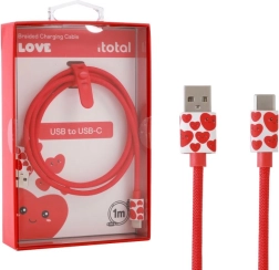USB‑C įkrovimo kabelis su širdelėmis ir silikonine juostele