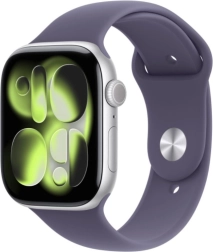 Apple Watch Series 11 GPS 46 mm sidabrinis aliuminis su violetiniu sportiniu dirželiu S/M