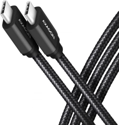 USB‑C – USB‑C kabelis 3.2 Gen 1, 1 m, PD 60 W (3 A), aliuminis, pintas, juodas – AXAGON